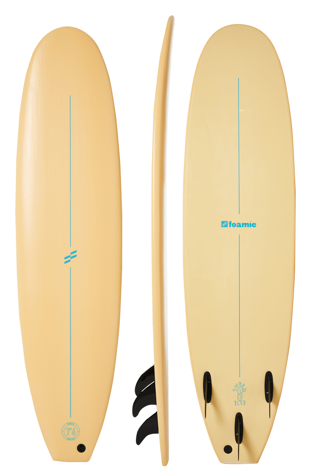 Foamie 7 foot 6 soft surfboard sand